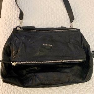 Pandora Medium Leather Satchel Bag, Black